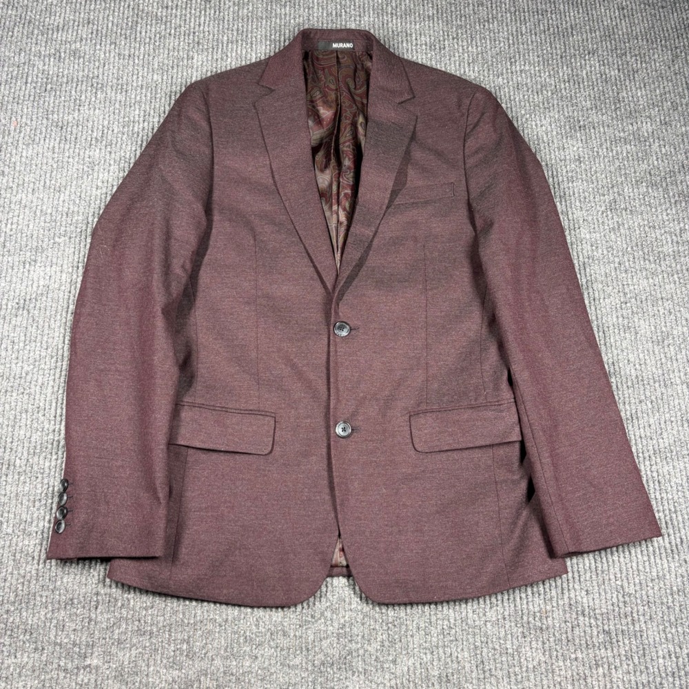 Murano Mens Two Button‎ Blazer Jacket Burgundy Paisley Lining Stretch Sport Coat